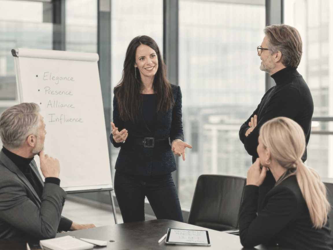 Carine Landau presenting to executives (AI-generated image)